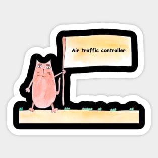 Air traffic controller, profession, work, worker, professional, cat, humor, fun, job, humorous, watercolor, animal, character Sticker